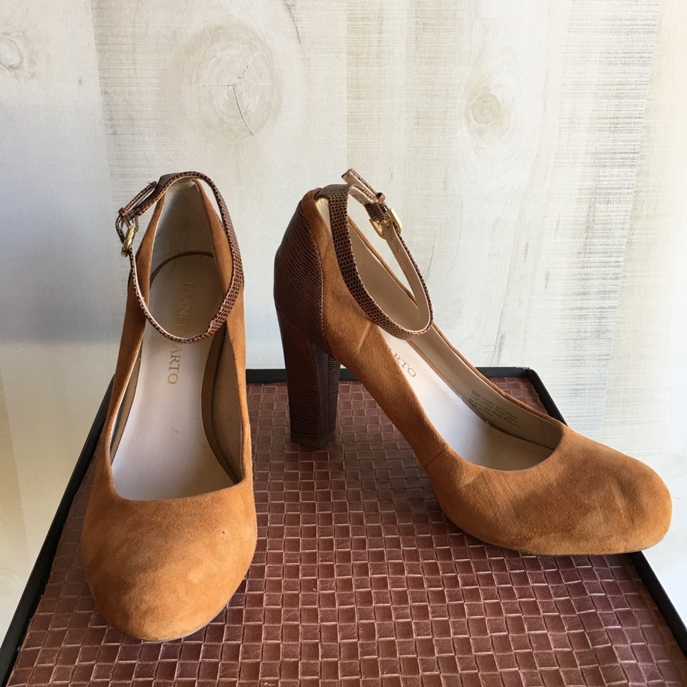 Franco Sarto Suede and Leather Ankle Strap Heel